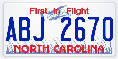 NC license plate ABJ2670