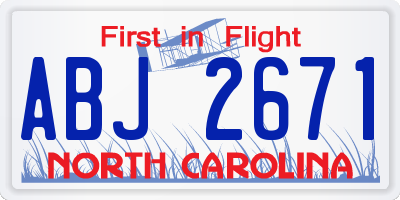 NC license plate ABJ2671