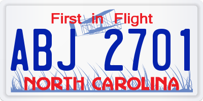 NC license plate ABJ2701