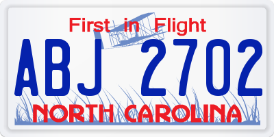 NC license plate ABJ2702