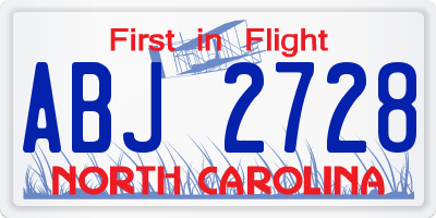 NC license plate ABJ2728