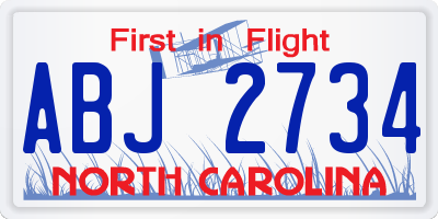 NC license plate ABJ2734