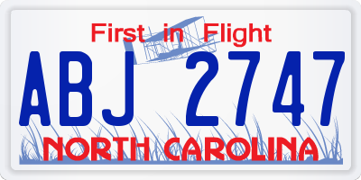 NC license plate ABJ2747