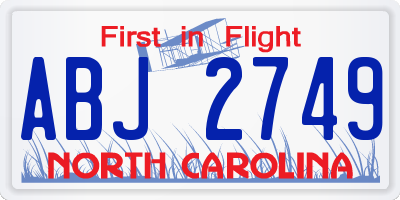 NC license plate ABJ2749