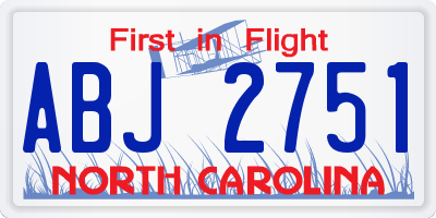 NC license plate ABJ2751