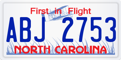NC license plate ABJ2753