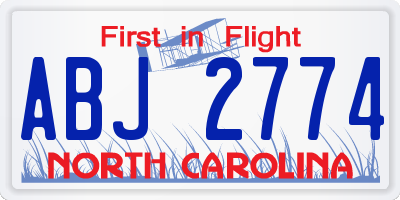NC license plate ABJ2774