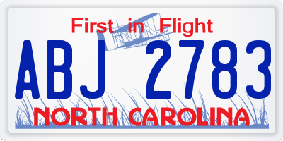 NC license plate ABJ2783