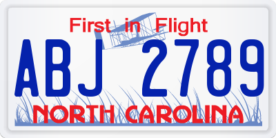 NC license plate ABJ2789