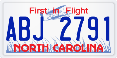 NC license plate ABJ2791