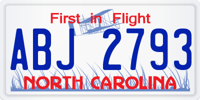 NC license plate ABJ2793