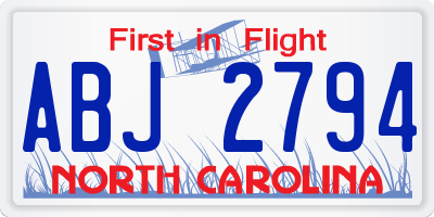 NC license plate ABJ2794