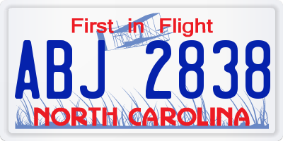 NC license plate ABJ2838