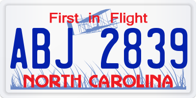 NC license plate ABJ2839