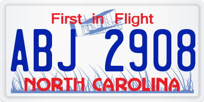NC license plate ABJ2908