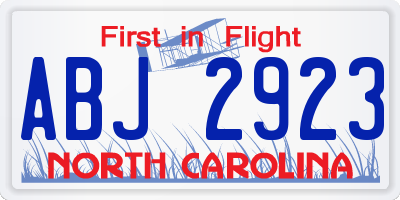 NC license plate ABJ2923
