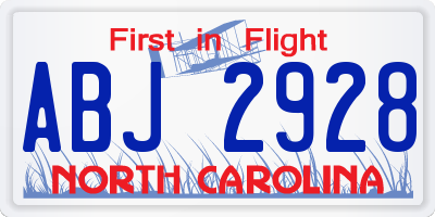 NC license plate ABJ2928