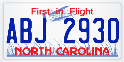 NC license plate ABJ2930