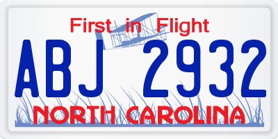NC license plate ABJ2932