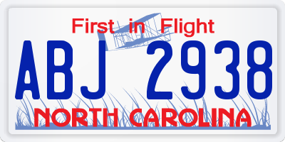 NC license plate ABJ2938