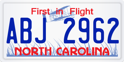 NC license plate ABJ2962