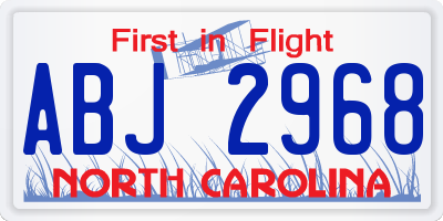 NC license plate ABJ2968