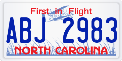 NC license plate ABJ2983