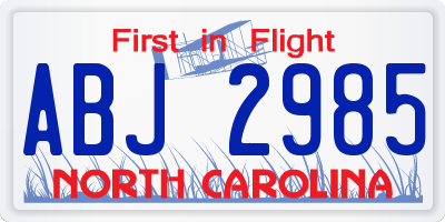 NC license plate ABJ2985