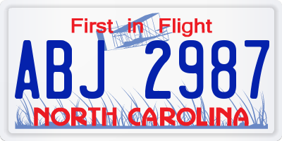 NC license plate ABJ2987