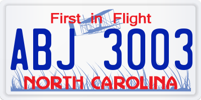 NC license plate ABJ3003
