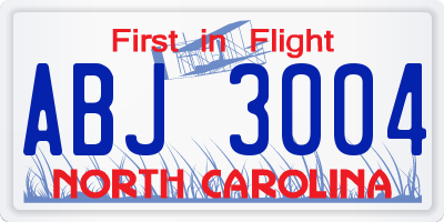 NC license plate ABJ3004