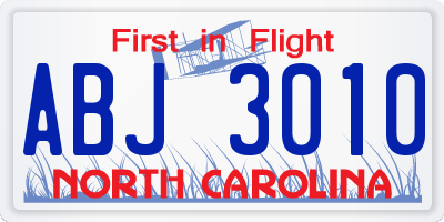 NC license plate ABJ3010
