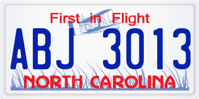 NC license plate ABJ3013