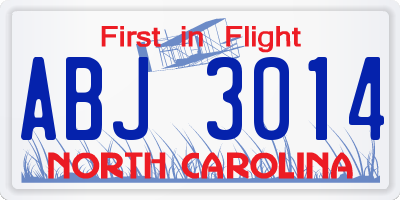 NC license plate ABJ3014