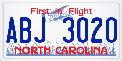NC license plate ABJ3020