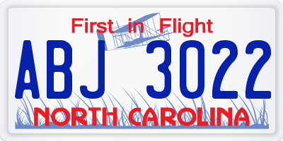 NC license plate ABJ3022