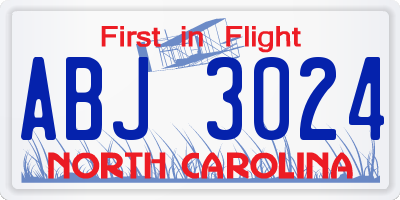 NC license plate ABJ3024