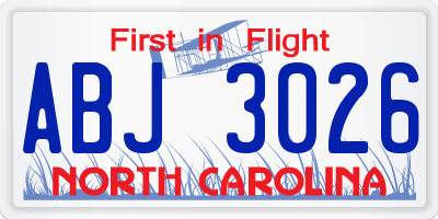 NC license plate ABJ3026
