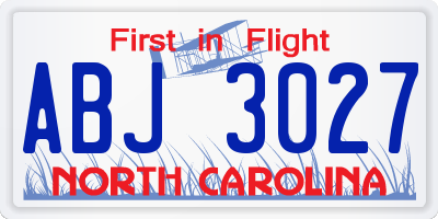 NC license plate ABJ3027