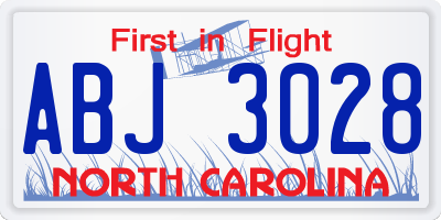 NC license plate ABJ3028