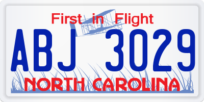 NC license plate ABJ3029