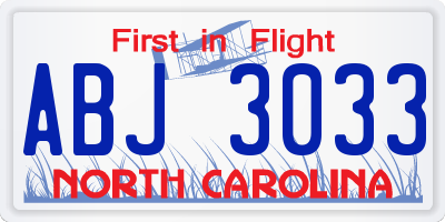 NC license plate ABJ3033