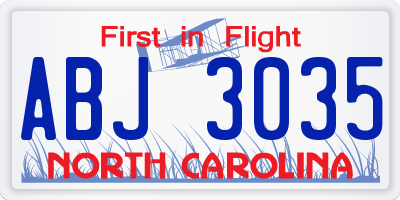 NC license plate ABJ3035