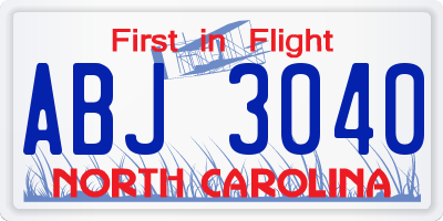 NC license plate ABJ3040