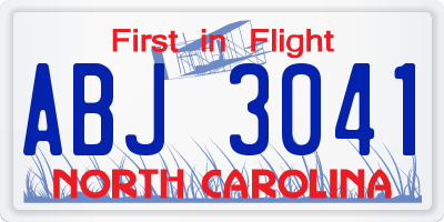 NC license plate ABJ3041