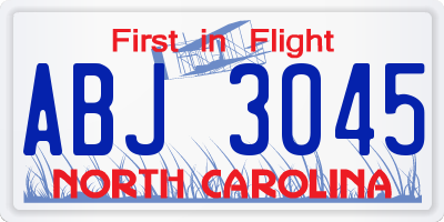 NC license plate ABJ3045