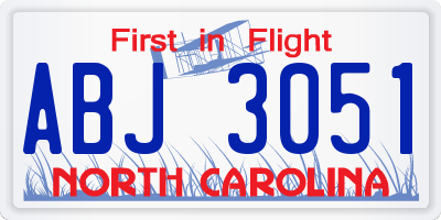 NC license plate ABJ3051