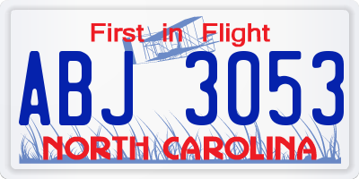 NC license plate ABJ3053