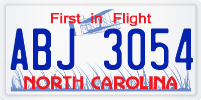 NC license plate ABJ3054