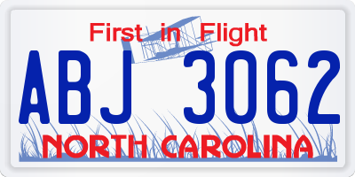 NC license plate ABJ3062